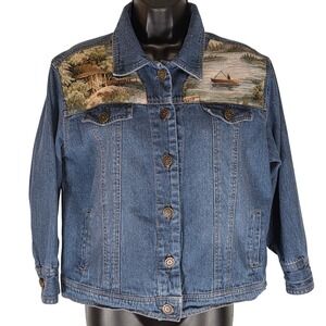 VTG Pink Cattlelac EBD Embellished Denim Jacket Tapestry Cottagecore Kid's XL